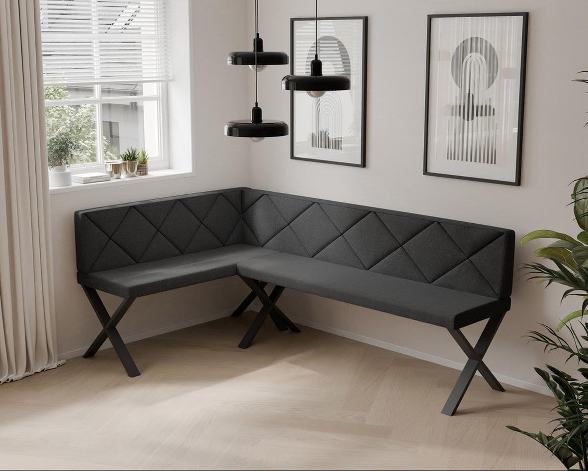 ECKBANK links VERO X Webstoff gesteppt, 142/196 cm Anthrazit - Anthrazit, Textil/Metall (142/196cm) - Idohome