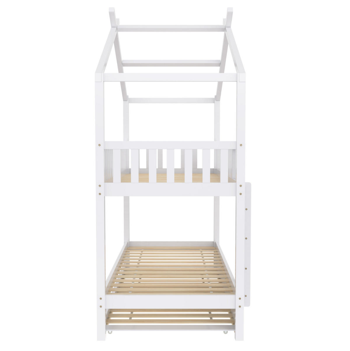 HAUSBETT 90/200 cm Weiß aus Kiefernholz mit Ausziehbett und 3 Schlafplätzen - Weiß, Holz (90/200cm) - Flora Grace