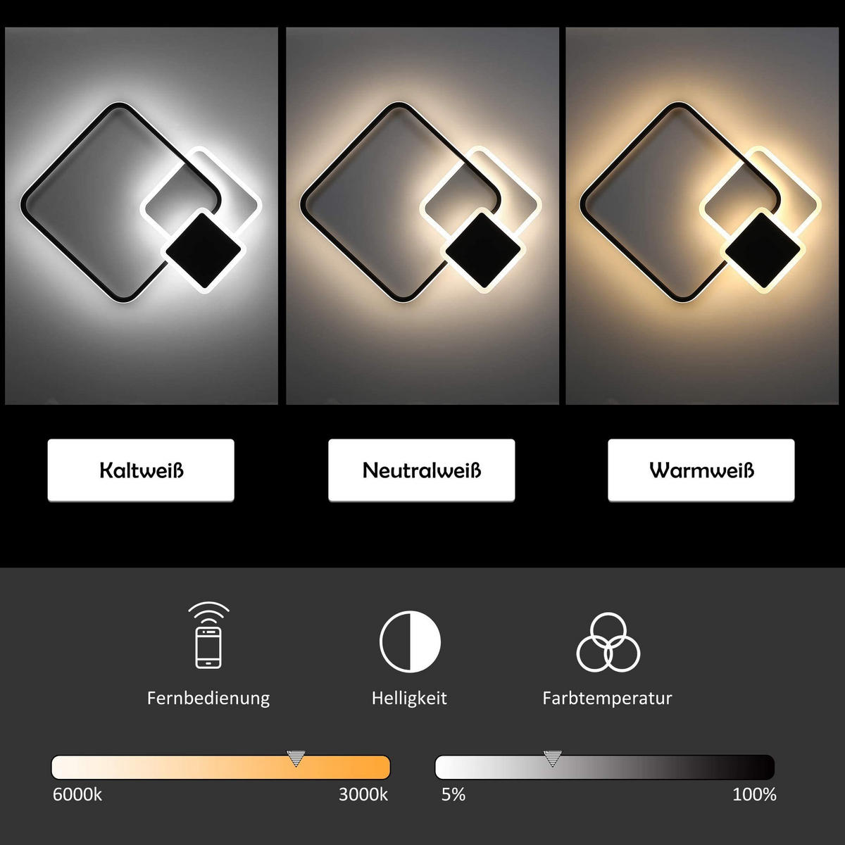 LED-DECKENLEUCHTE Magdalena 47/41/7 cm - Schwarz, Metall (47/41/7cm) - Nettlife