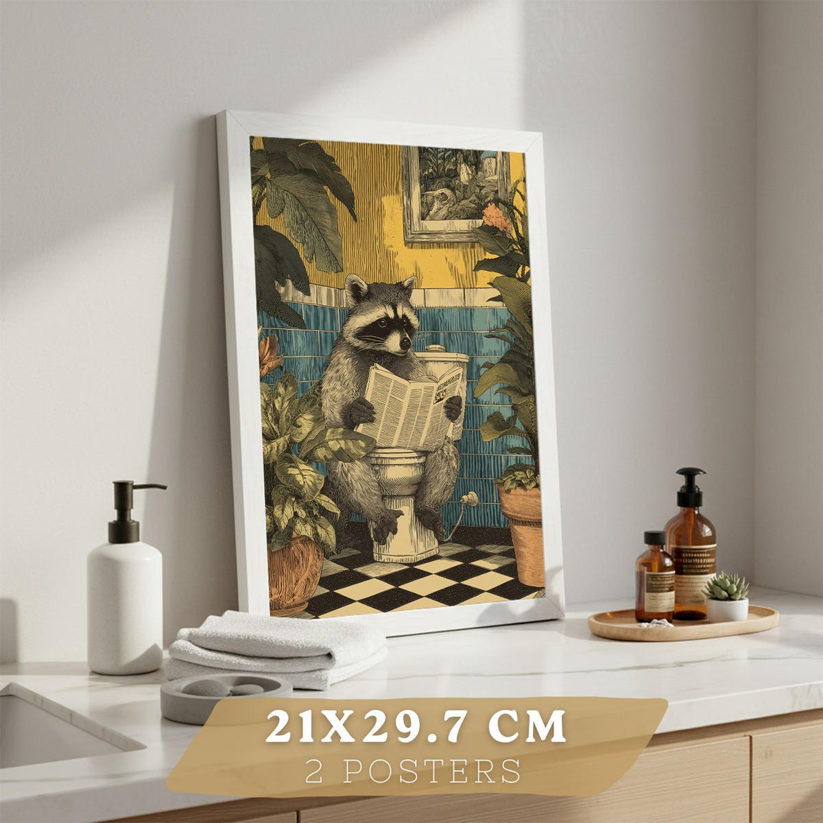 PLAKÁT Sada 2 vtipných koupelnových tisků vintage stylu Bílý rám A4 - bílá, papír (29.7/21/3cm) - Nacnic
