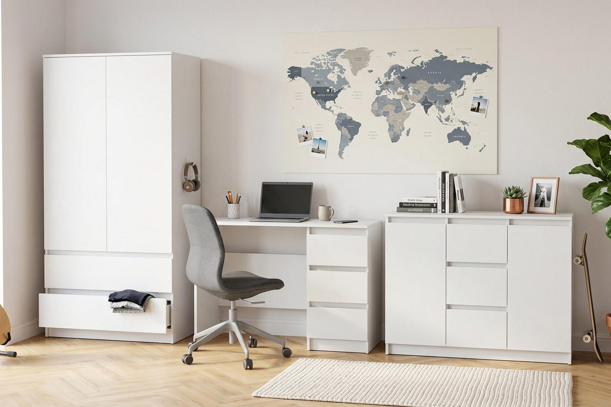 JUGENDZIMMER-SET SIMO A 3-teilig in Weiß - Weiß, Holzwerkstoff (320/180/50cm) - Deine Möbel 24