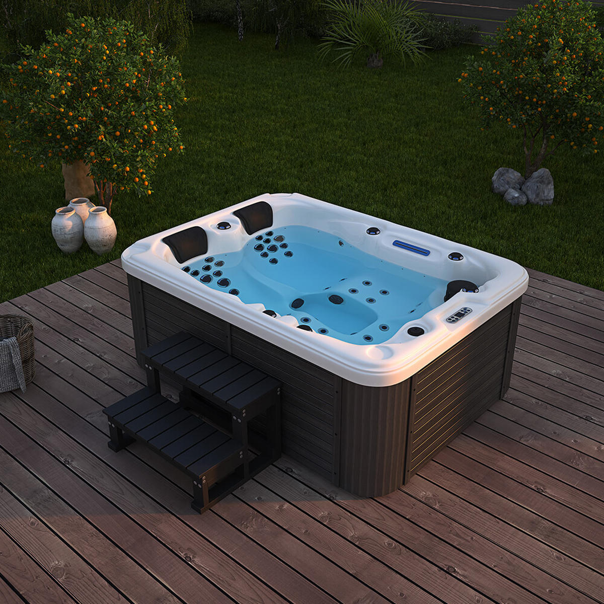 OUTDOOR WHIRLPOOL BEACH - Ausstattung: Mit Treppe und Thermoabdeckung - Anthrazit, Kunststoff (210/83/155cm) - Home Deluxe