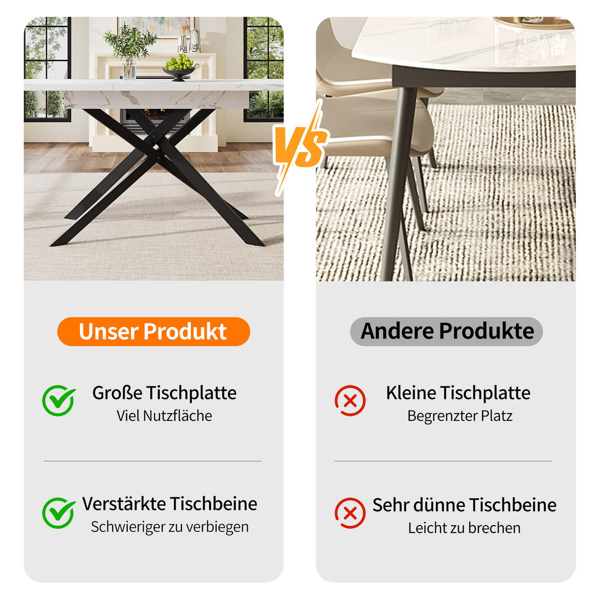 ESSTISCH, MDF in Marmoroptik mit Ausziehfunktion, 120-160/80/76,5 cm, Weiß/Schwarz - Weiß, Holzwerkstoff (120/80/76.5cm) - Redom