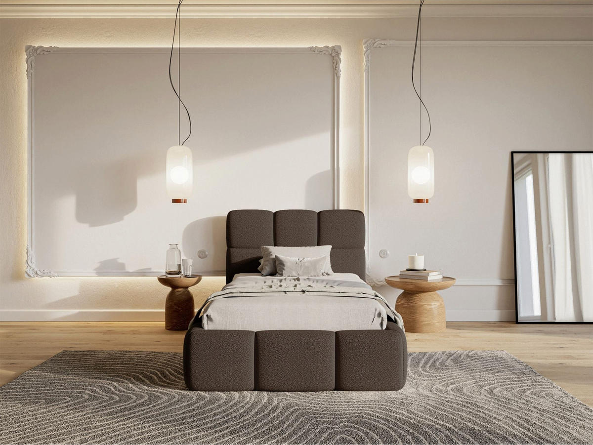 POLSTERBETT Cloudy Braun Bouclé, Bettkasten & Lattenrost, 90x200 cm - Schwarz/Braun, Kunststoff/Textil (90/200cm) - Selsey