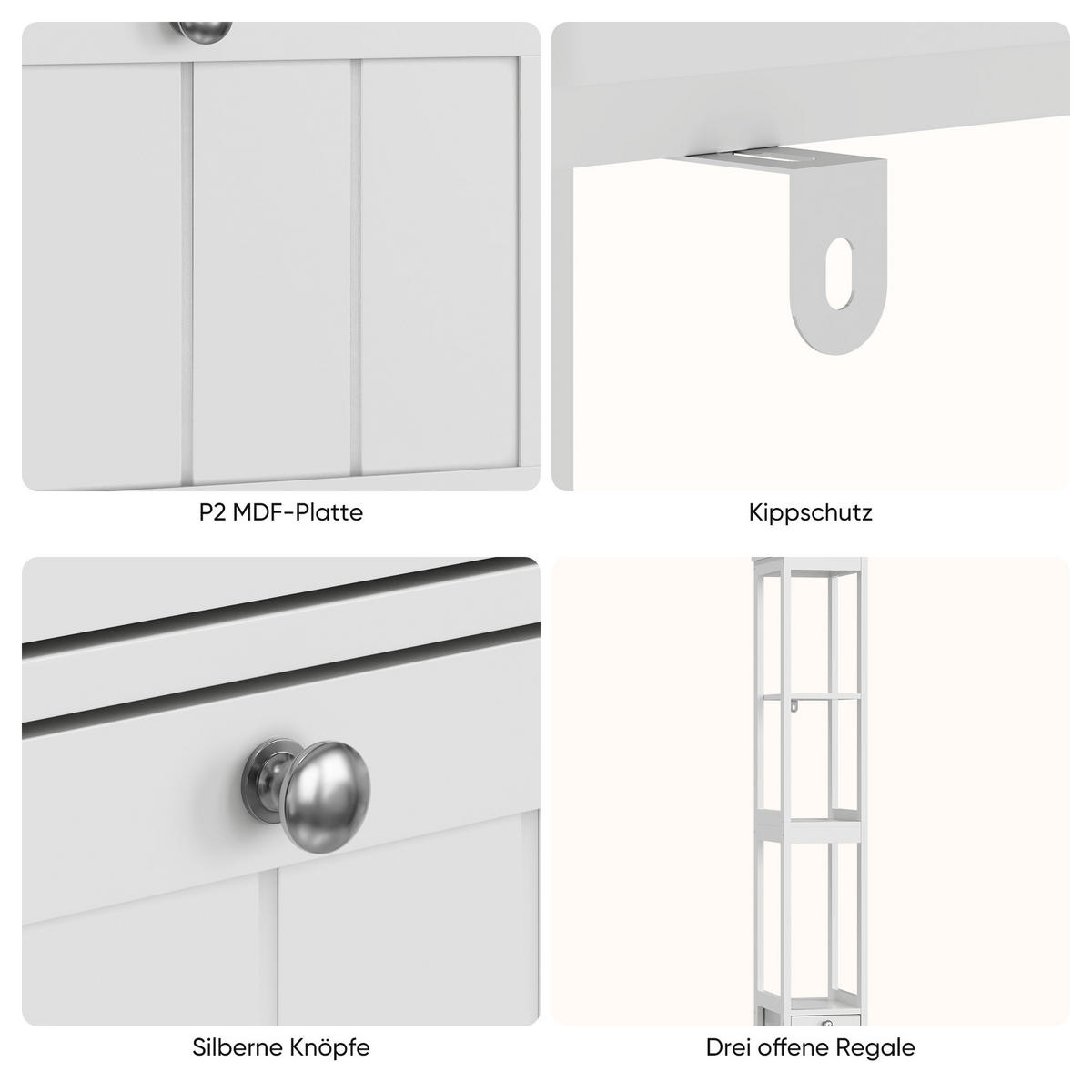HOCHSCHRANK mit 2 Schubladen und 3 offenen Fächern, 20/30/160 cm, Weiß - Weiß, Holzwerkstoff (20/160/30cm) - Redom