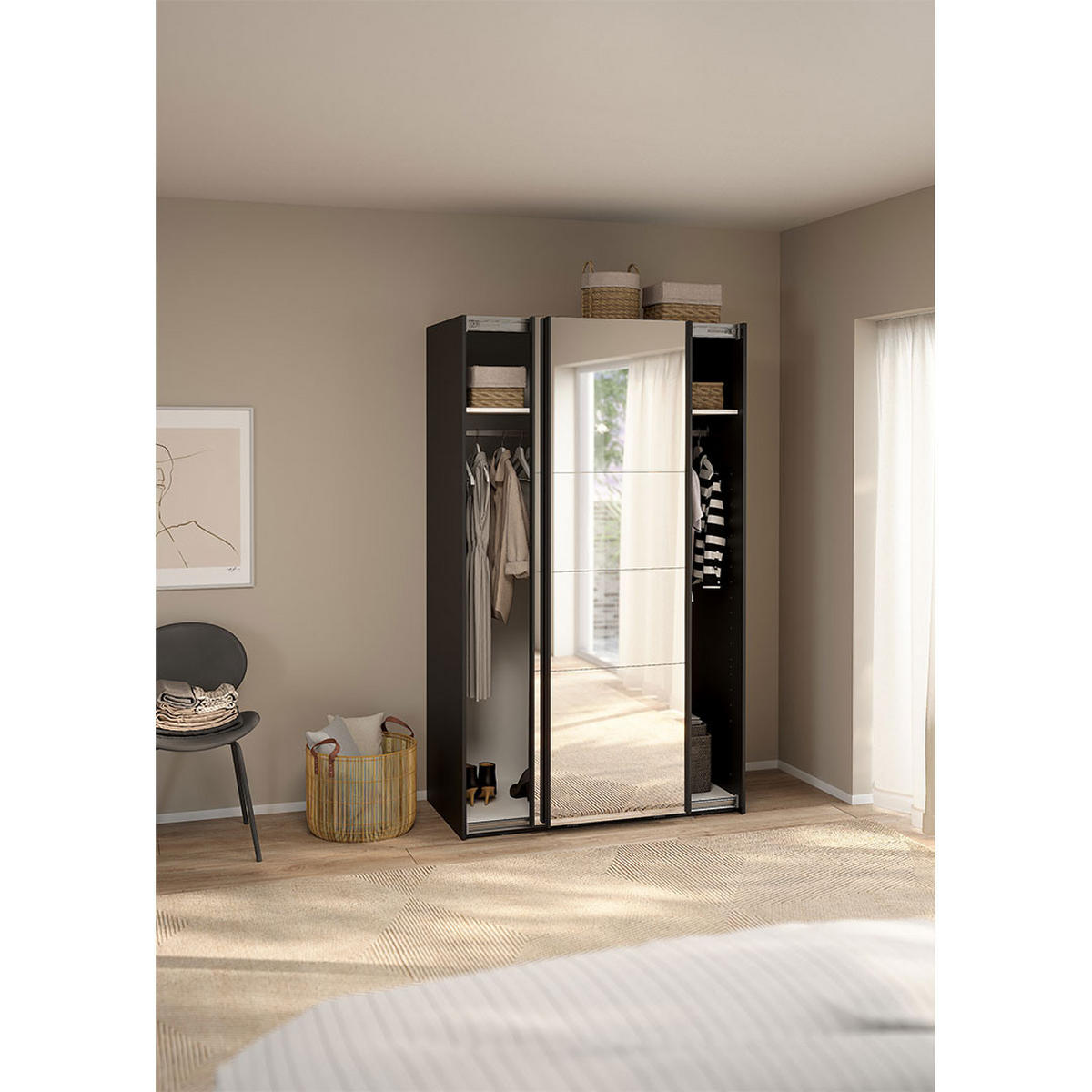 SCHIEBETÜRENSCHRANK, Catania, Schwarz, Holzwerkstoff, 119 x 67 x 201 cm - Schwarz, Holzwerkstoff (119/201/67cm) - ebuy24