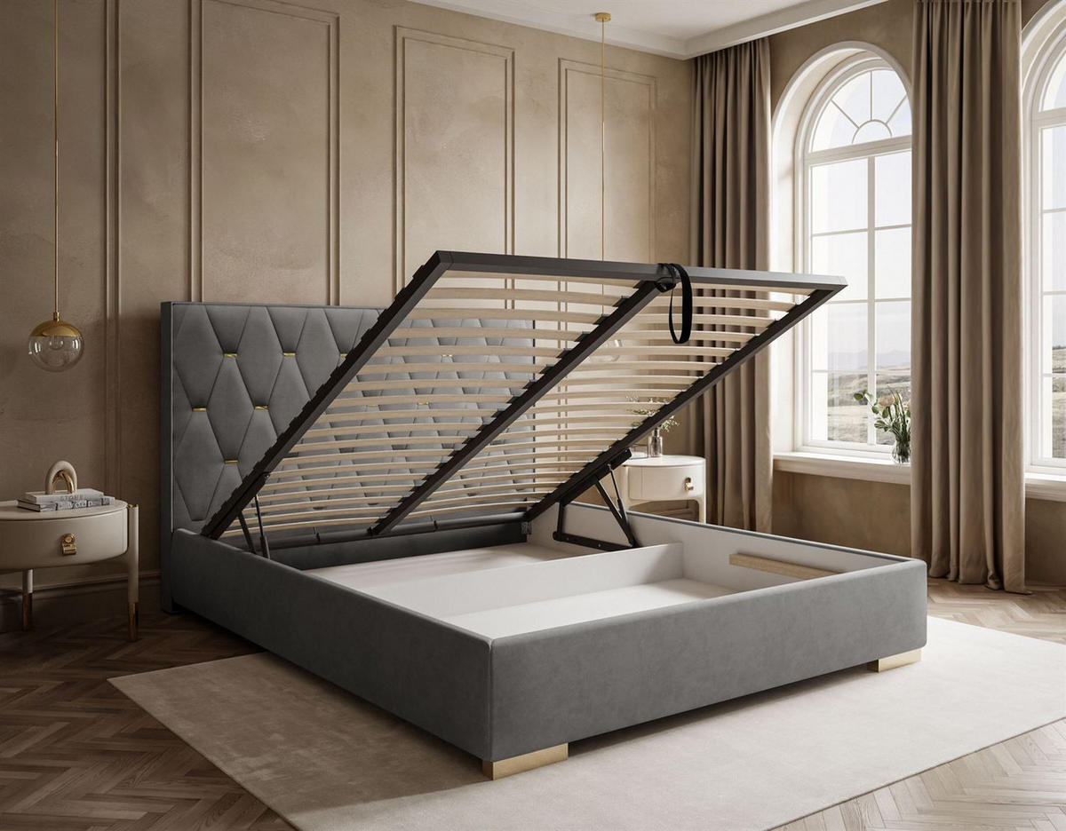 POLSTERBETT IZOLDA mit hohem Kopfteil 160x200 cm Royal Velvet 250 - Grau, Textil (160/200cm) - Lookway