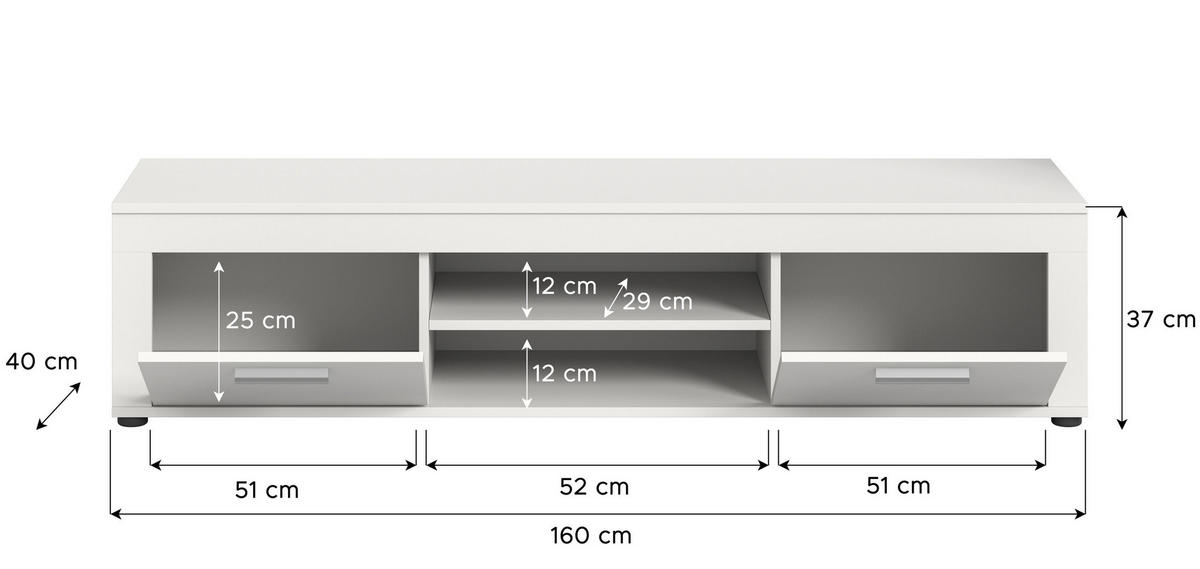 LOWBOARD JAM (B/H/T: ca. 160/37/40 cm) in weiß/weiß - Weiß, Holzwerkstoff (160/37/40cm)
