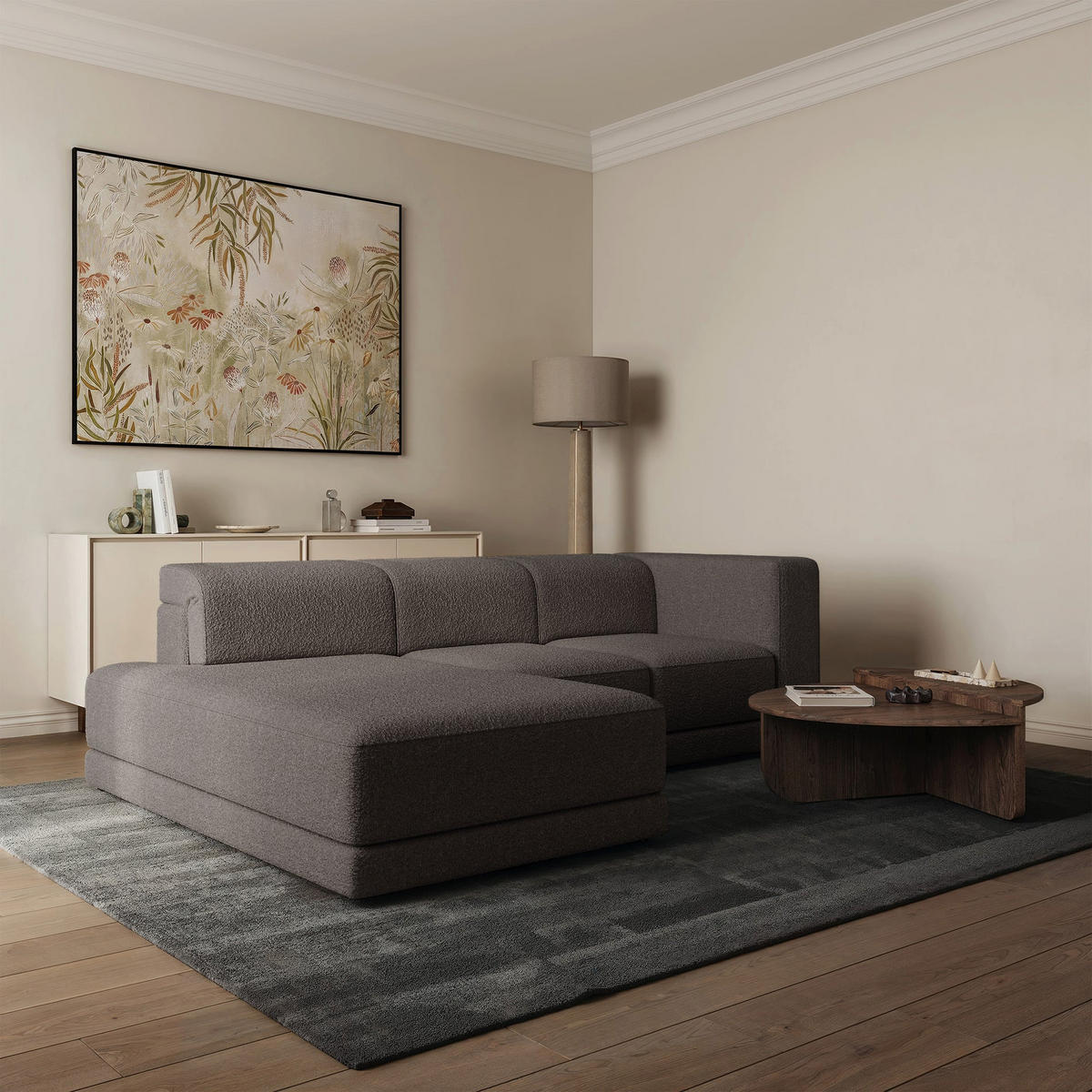 ECKSOFA Novals L-Form, 4-Sitzer, links 278 cm - Schwarz/Braun, Holz/Kunststoff (278/168cm) - Selsey