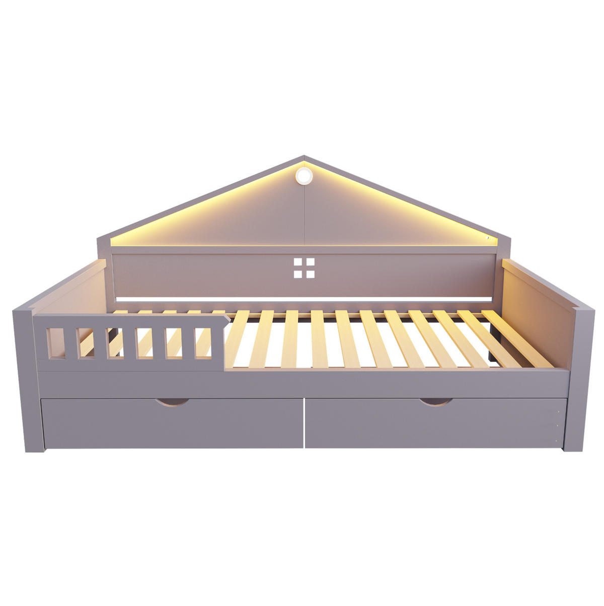 EINZELBETT aus Kiefernholz 90x200 cm Grau mit LED-Beleuchtung und 2 Schubladen - Grau, Holz (90/200cm) - IVMEU