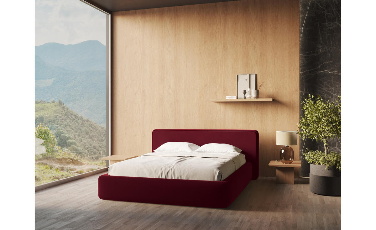 POLSTERBETT mit Bettkasten und Lattenrost 220x225 Rot - Bordeaux/Rot, Kunststoff/Textil (180/200cm) - Makamii
