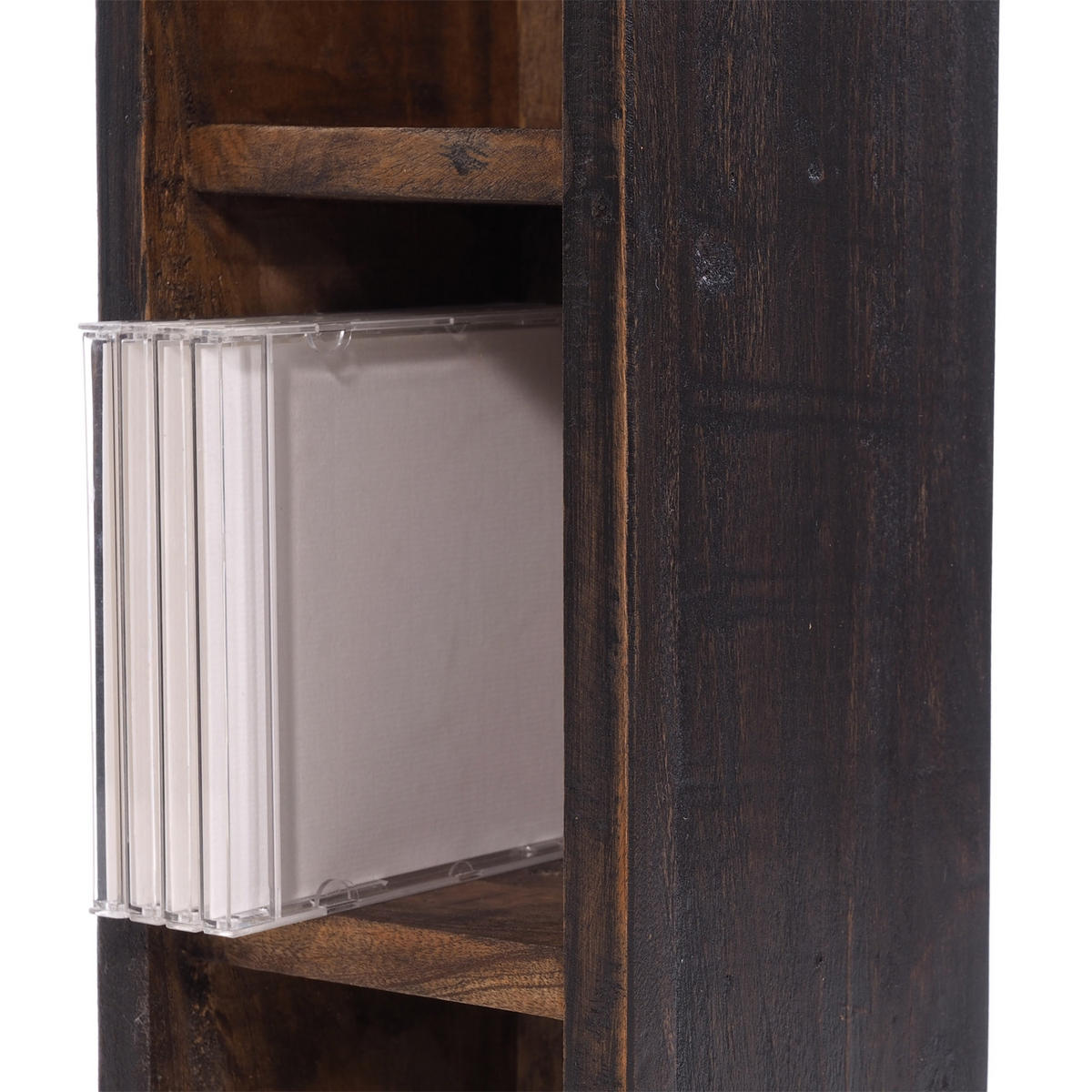 CD REGAL TOWER Mahagoni Massivholz, 4 Fächer 04 schwarz-natur - Graubraun, Holz (16/76/15cm) - DESIGN DELIGHTS