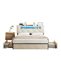 POLSTERBETT 140x200 cm Beige Stoff LED USB 4 Schubladen - Beige, Holz (140/200cm) - SHOPENTRA