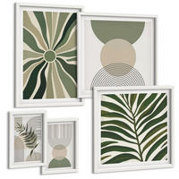 BILDER SET 5er Set - 50x50 cm & 20x30 cm & 40x60 cm Weißer Rahmen - Abstrakte Blätter im Boho-Stil - Weiß, Kunststoff (40/60cm) - TULUP