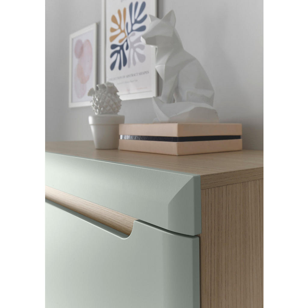 Thumbnail - Furn.Design Sideboard, Pastellgrün, Eiche, Holzwerkstoff, Nachbildung, Echtholz,Eiche, Uni, Holz Optik, 2 Fächer, 3 Schu...