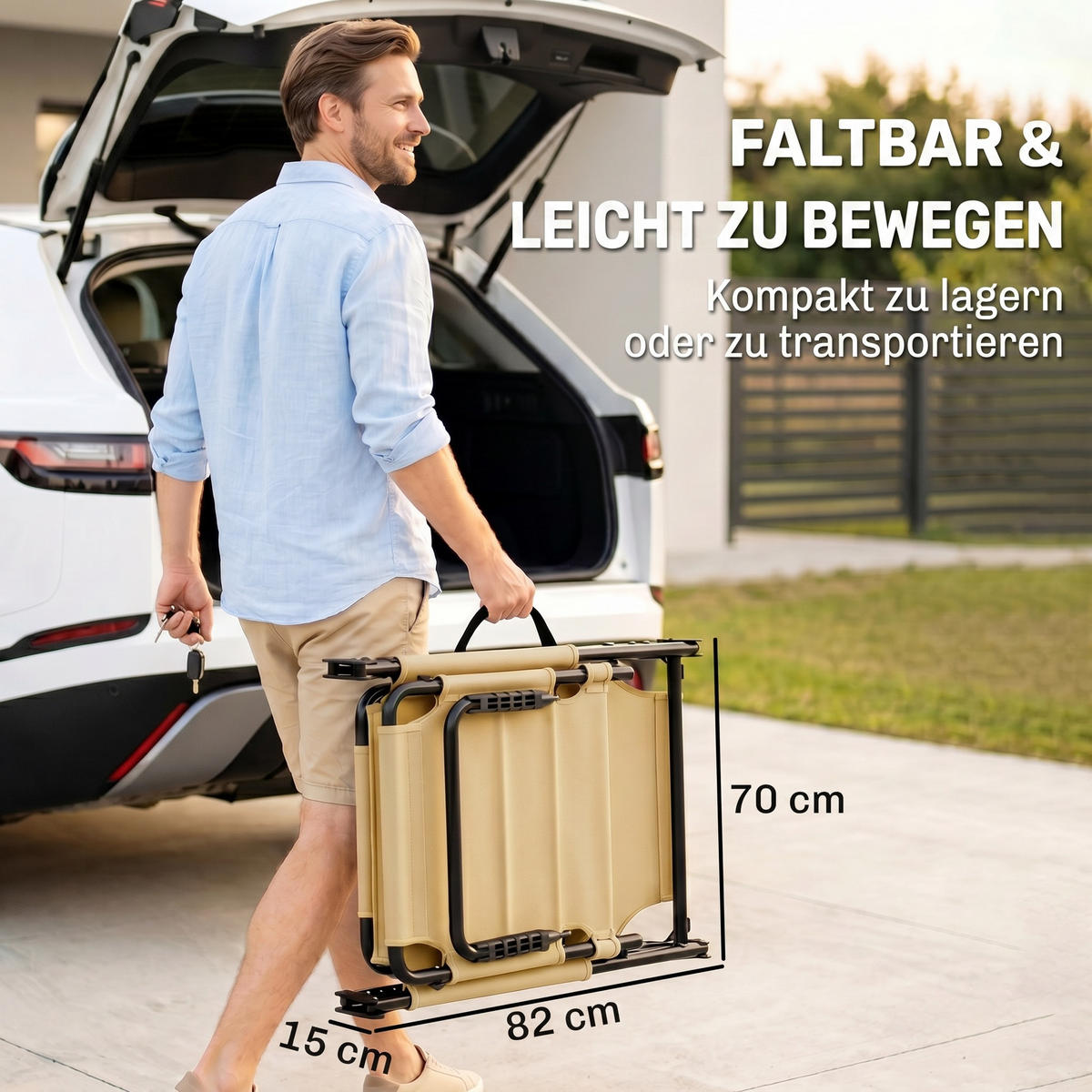 SONNENLIEGE DE-15640 70/200/45 cm mit Sonnendach & Kopfkissen Creme - Creme, Metall (70/45/200cm) - ComfortXL