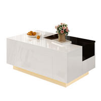 COUCHTISCH 80/50 cm in Schwarz/Weiß mit LED-Beleuchtung und ausziehbarer Tischplatte - Weiß, Holzwerkstoff (80/50/35.5cm) - Flora Grace