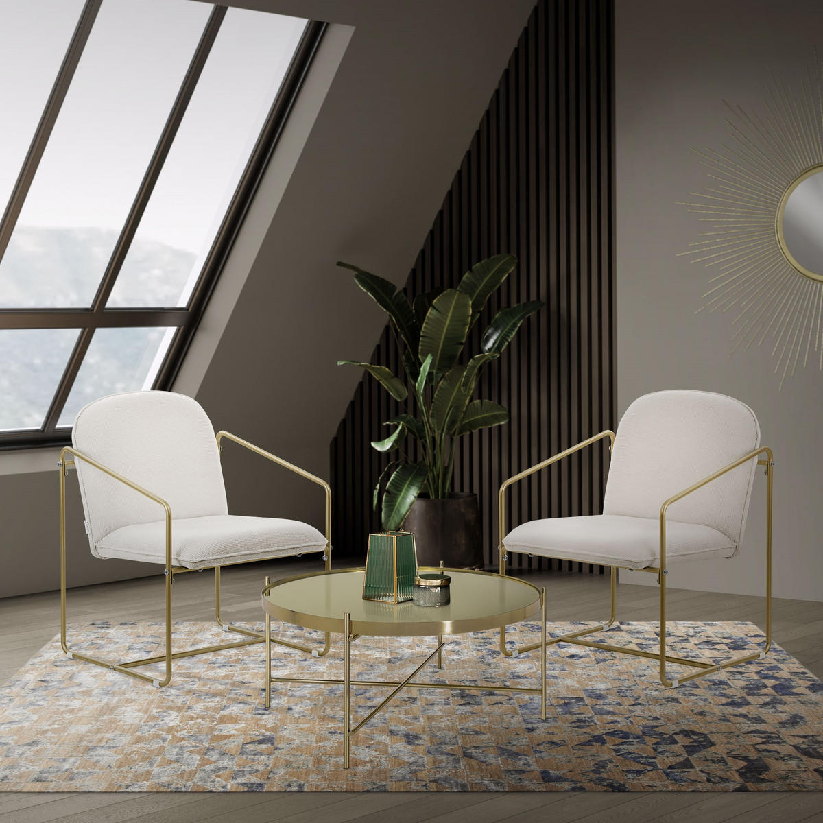 LOUNGESESSEL 2er Set, Beige - Goldfarben, Metall (65/76/61cm) - ML-DESIGN