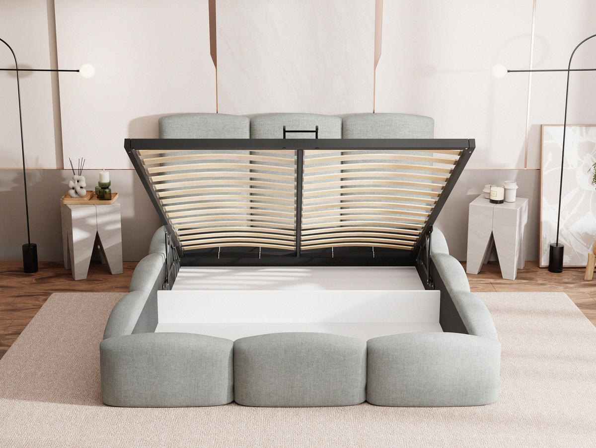 POLSTERBETT Harmony mit Bettkasten, Grau Samt 200x200 cm - Birkefarben/Schwarz, Holzwerkstoff/Kunststoff (200/200cm) - WFL GROUP