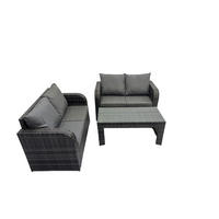 GARTENMÖBEL SET mit Sofa Polyrattan 4-Sitzer Dunkelgrau - Dunkelgrau/Grau, Glas/Kunststoff - Fimous