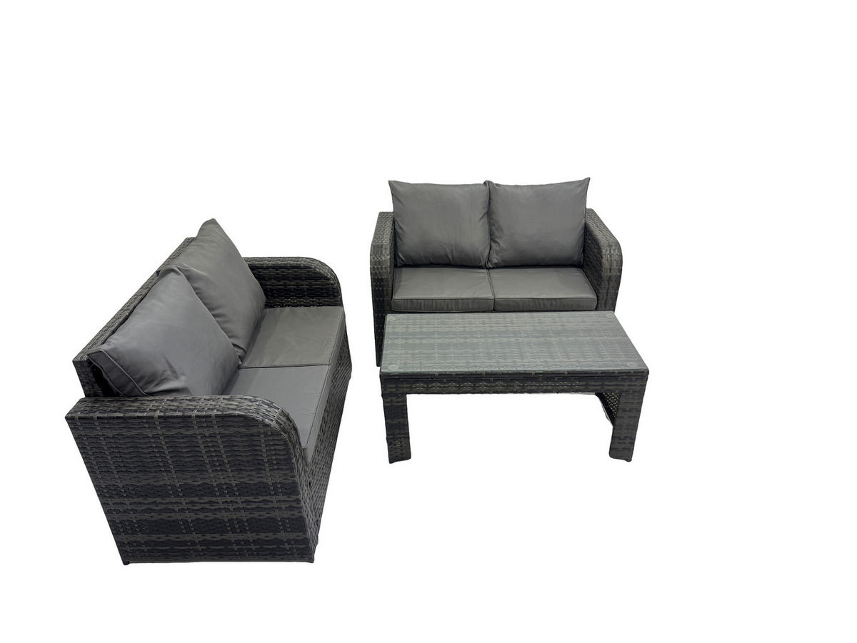 GARTENMÖBEL SET mit Sofa Polyrattan 4-Sitzer Dunkelgrau - Dunkelgrau/Grau, Glas/Kunststoff - Fimous