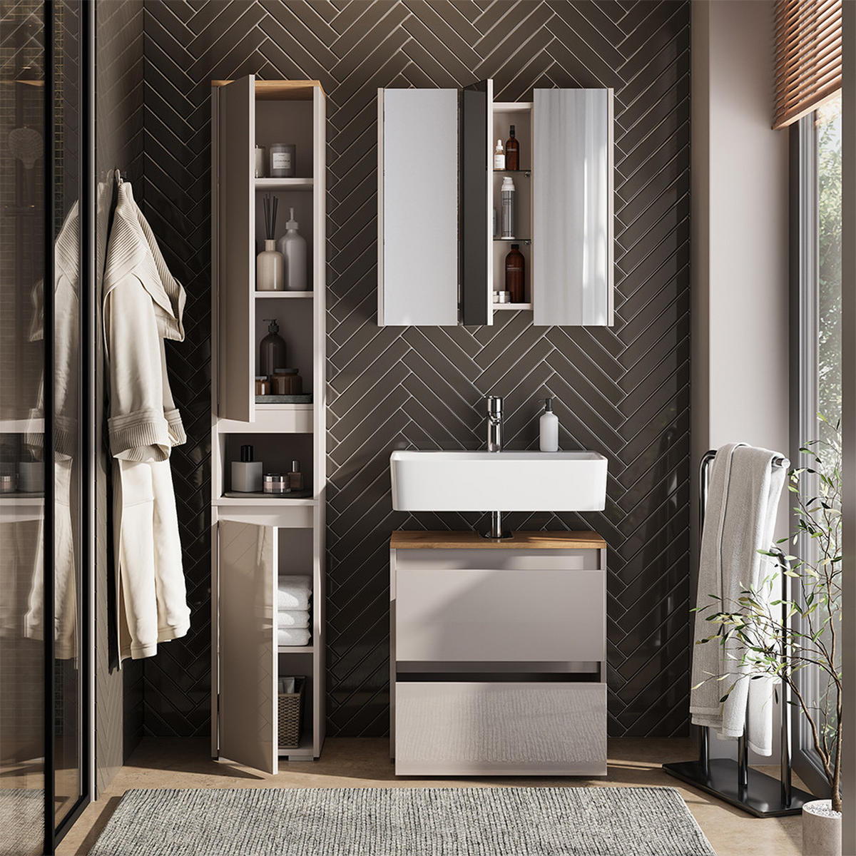 KOUPELNOVÝ NÁBYTEK Majest Kašmír/Řemeselné - kašmírová/světle šedá, kompozitní dřevo (60.1/62/30.1cm) - Vicco