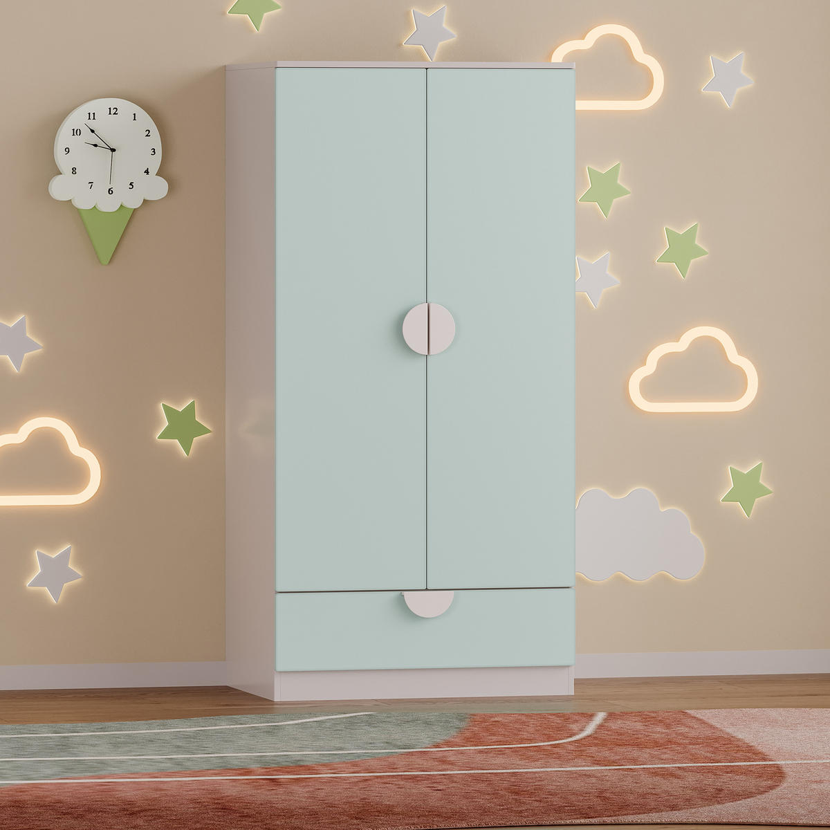 KINDERKLEIDERSCHRANK Sandnes - Mintgrün, Holzwerkstoff (40/123/60cm) - [en.casa]