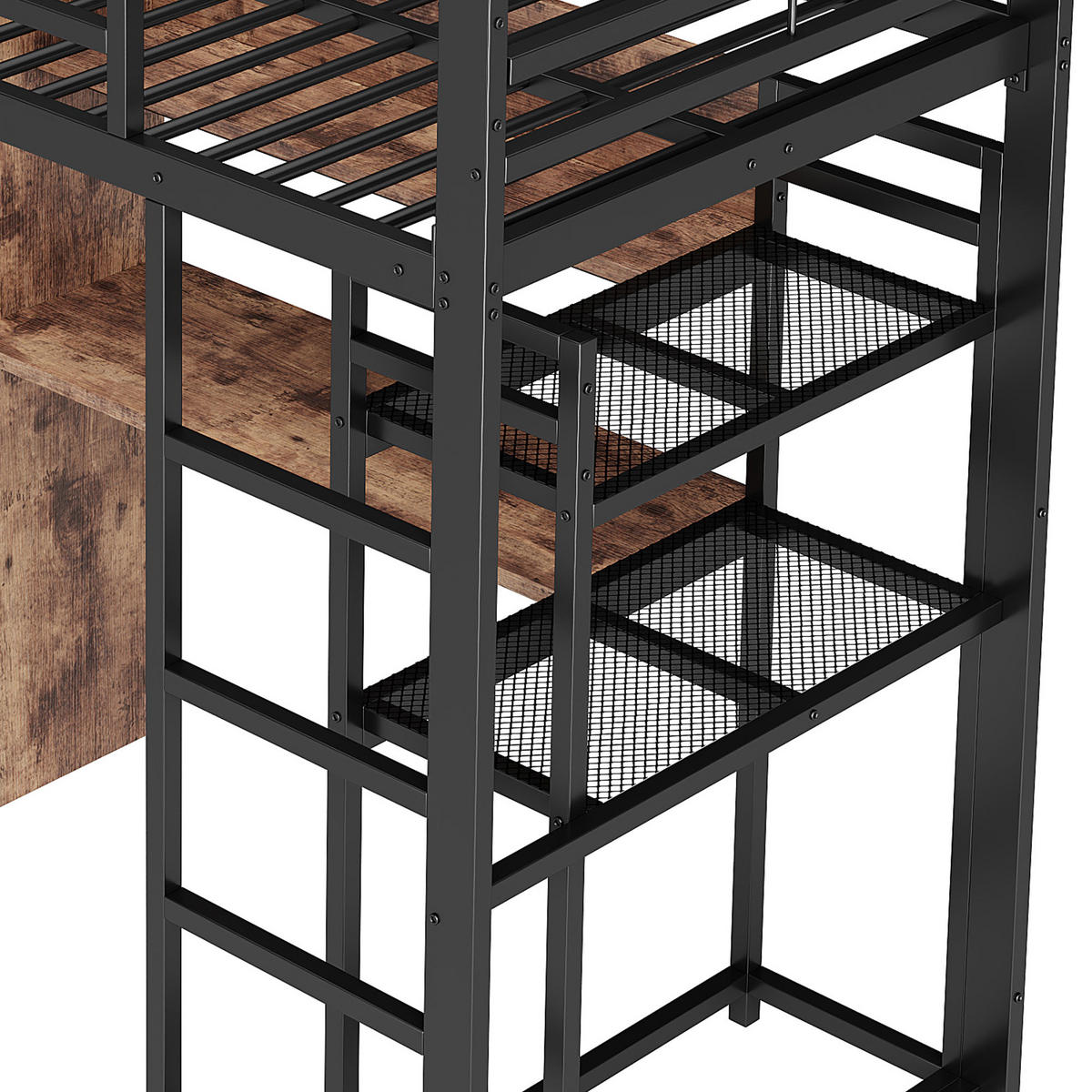 HOCHBETT 90/200 cm DE-04427, mit LED, Schreibtisch, Schublade und Regalen in Schwarz - Schwarz, Holzwerkstoff/Metall (90/200cm) - ComfortXL