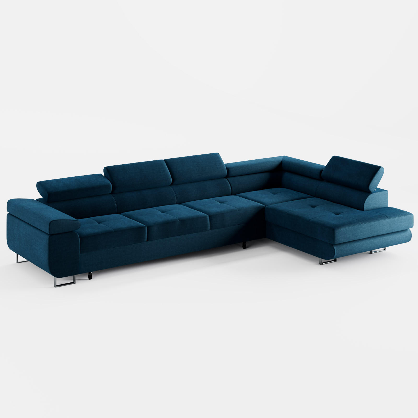 ECKSOFA VEMO NOVA Rechts Dunkelblau Velours-Stoff mit Schlaffunktion und Bettkasten - Dunkelblau, Textil (341/202cm) - Barchello