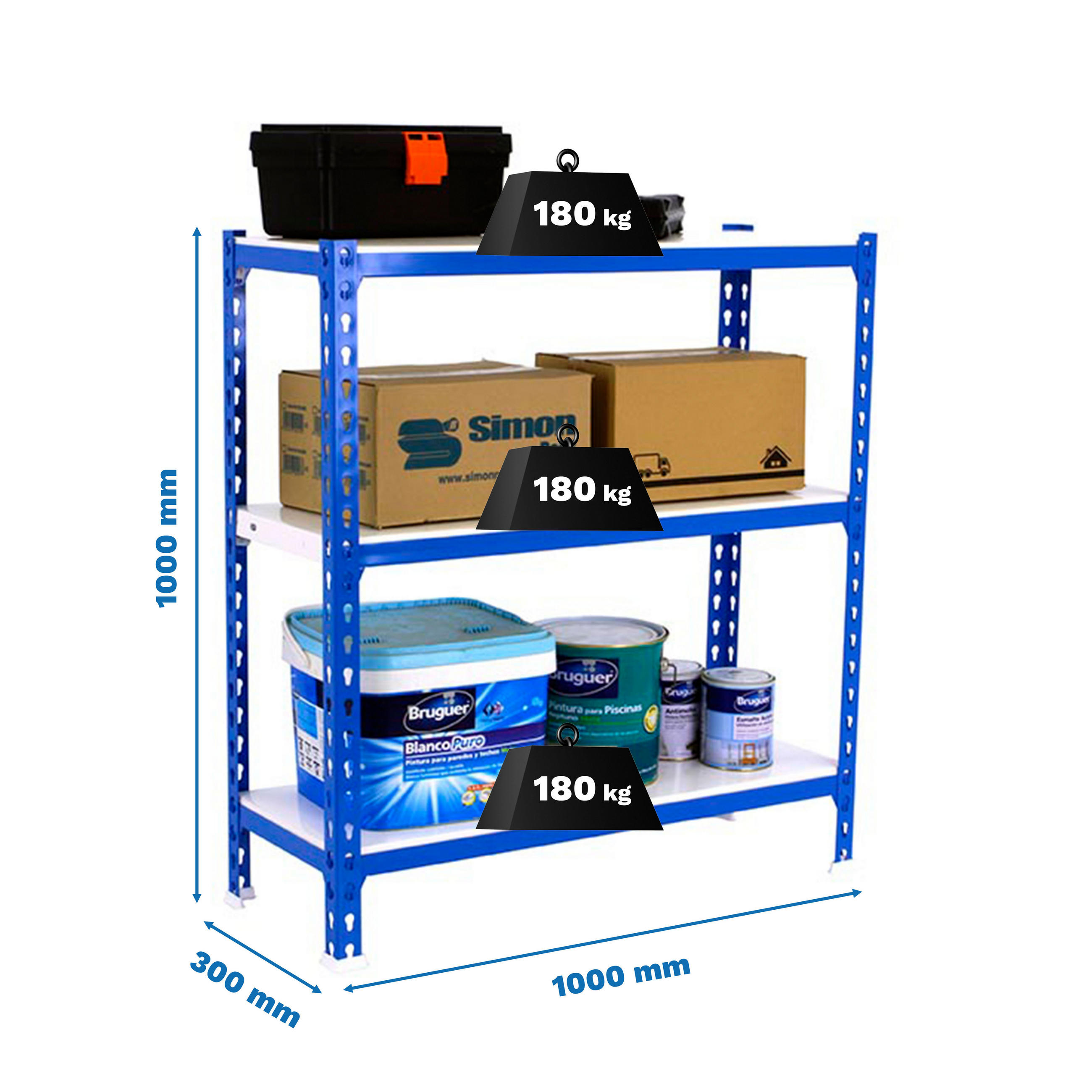 SCHWERLASTREGAL Small Metal Shark HxBxT 100 x 100 x 30 cm Fachlast 180 kg Blau-Weiß - Blau, Metall (100/100/30cm) - PROREGAL