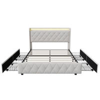 POLSTERBETT 140x200 cm mit LED und USB-Anschluss, 2 Schubladen de Stauraum, Bettgestell aus Leinen, Inklusive Lattenrost - Beige - Beige, Holzwerkstoff (140/200cm) - Brevoria