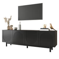 TV-SCHRANK aus MDF und Spanplatte 175x38x56 cm Schwarz mit Push-to-Open und verstellbaren Einlegeböden - Schwarz, Holzwerkstoff (175/56/38cm) - Modfu