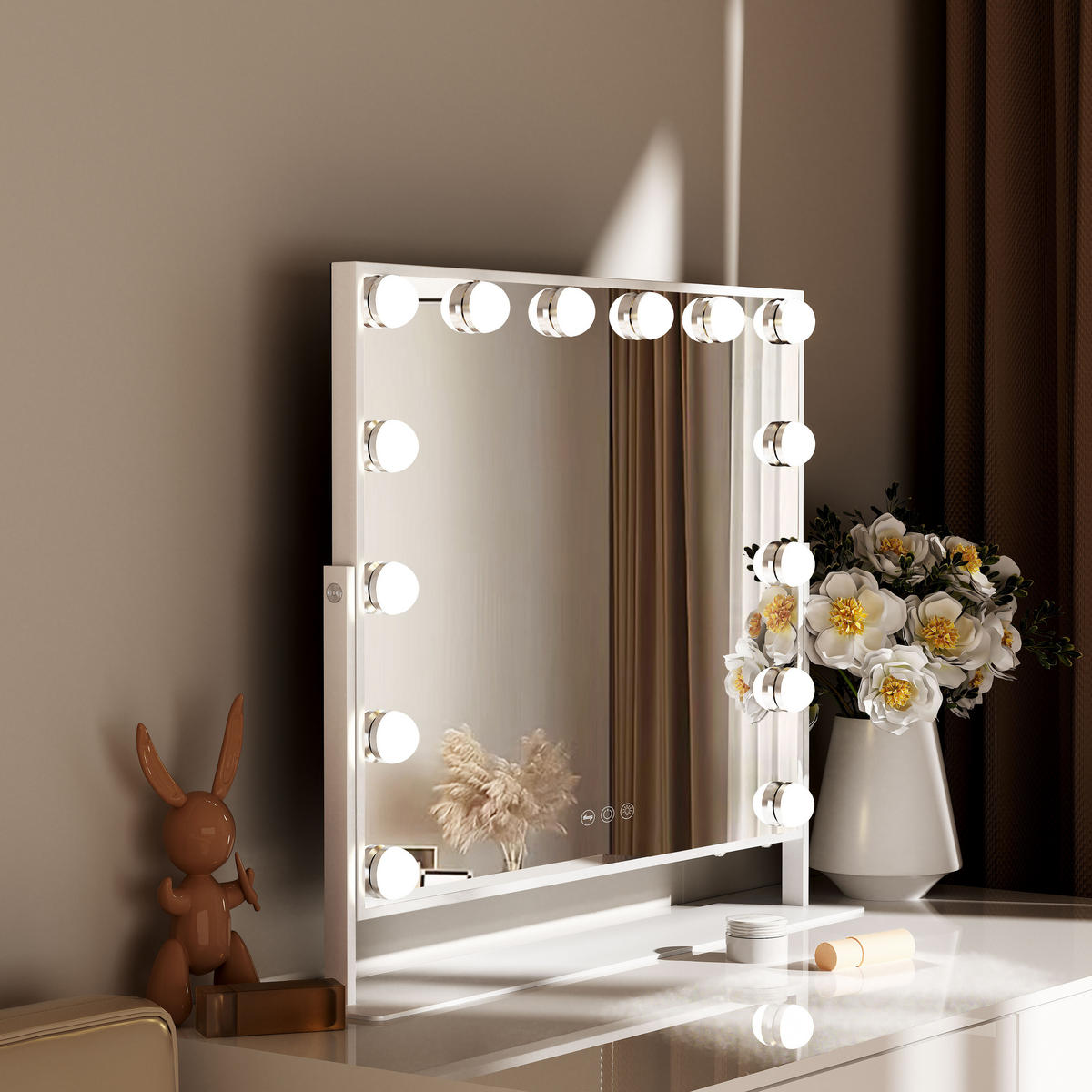 SCHMINKSPIEGEL mit LED-Beleuchtung drehbar weiß 58/46 cm - Weiß, Metall (58/46/3cm) - VANITII