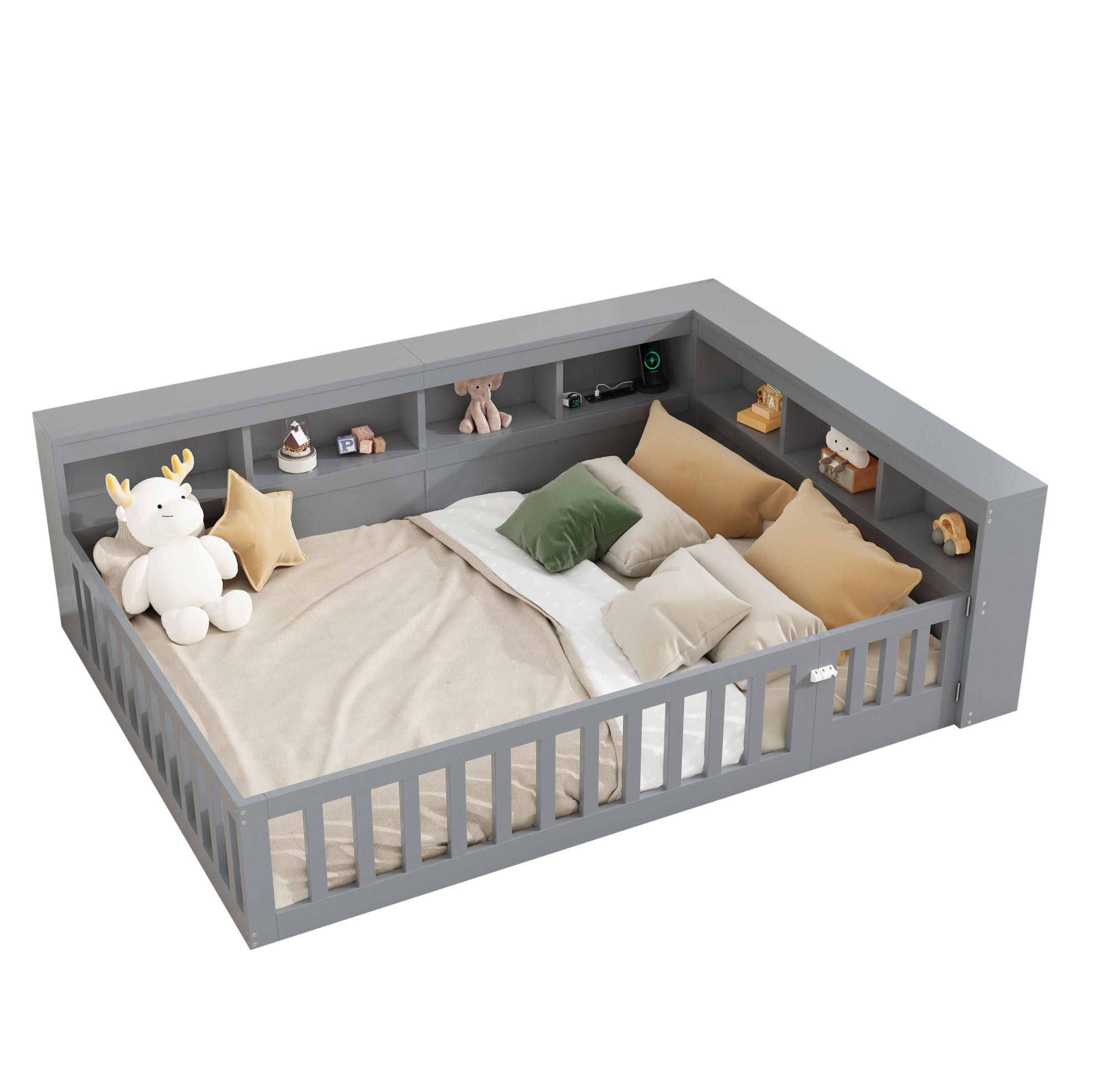 TAGESBETT 140/190 cm Grau aus Spanplatte und MDF mit Stauraum, Lattenrost und USB-Anschluss - Grau, Holzwerkstoff (140/200cm) - OKMYHOME