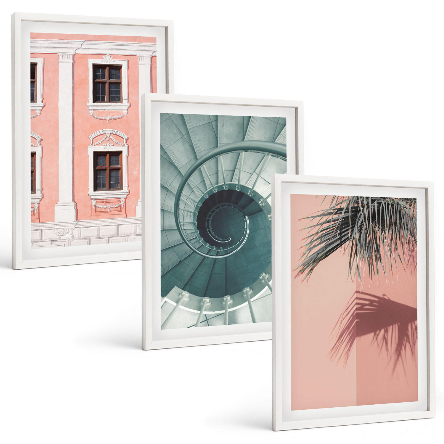 BILDER SET 3er Set - 40x60 cm Weißer Rahmen - Pastellfarbene Spiralarchitektur - Weiß, Kunststoff (40/60cm) - TULUP