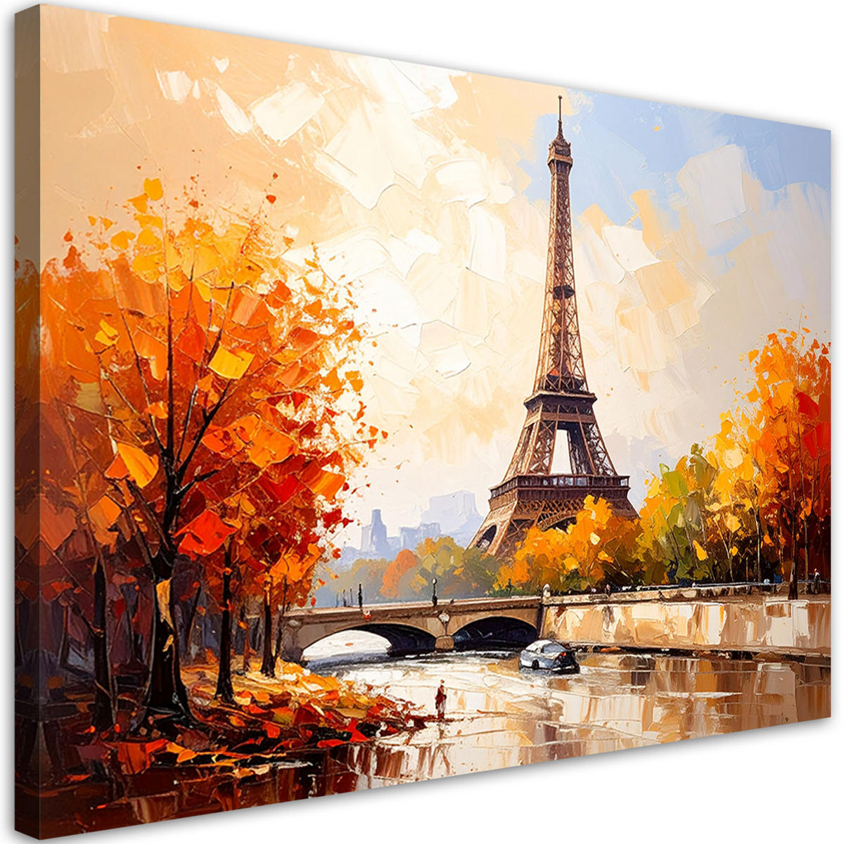 LEINWANDBILD Eiffelturm Paris Landschaft wie gemalt 100x70cm - Beige, Textil (100/70cm) - Feeby