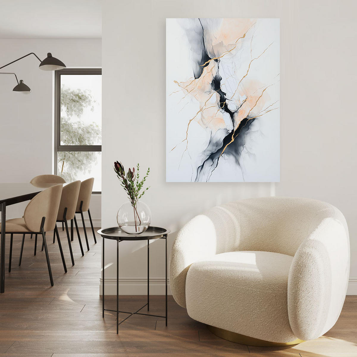 LEINWANDBILD Abstraktion Goldene Linien Risse Grau 70x100cm - Grau, Textil (70/100cm) - Feeby