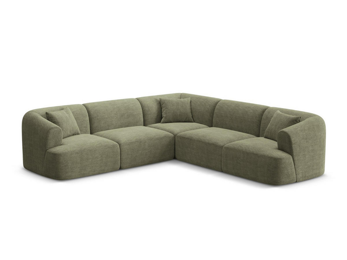 SYMMETRISCHES-MODULARES-ECKSOFA Campi aus Cord Moosgrün 6 Sitzplätze - Salbeigrün, Textil (255/255cm) - Cosmopolitan Design
