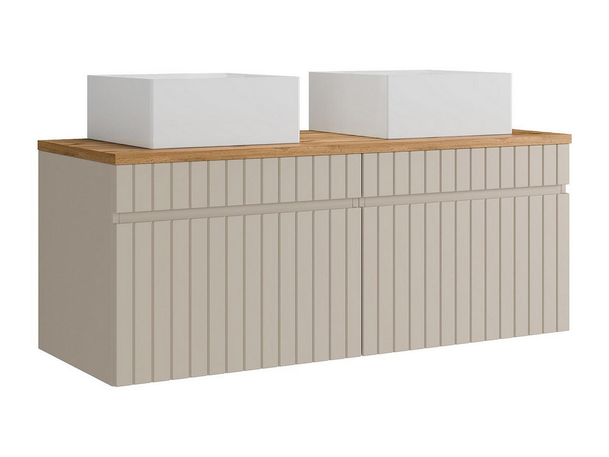 DOPPELWASCHTISCH - 120 cm x 46 cm - Holz, Platte - Beige - SATARA - Beige, Holz (120/46/46cm) - Vente-Unique