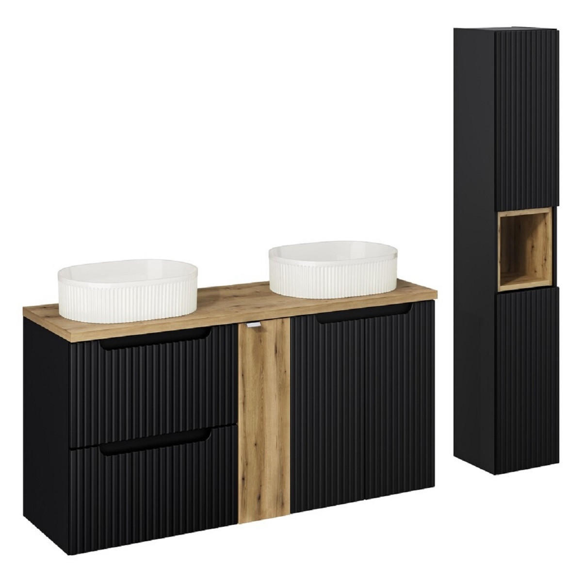 Milaros Markt Badmöbel-Set Schwarz, Eiche Artisan 140x140x40 cm