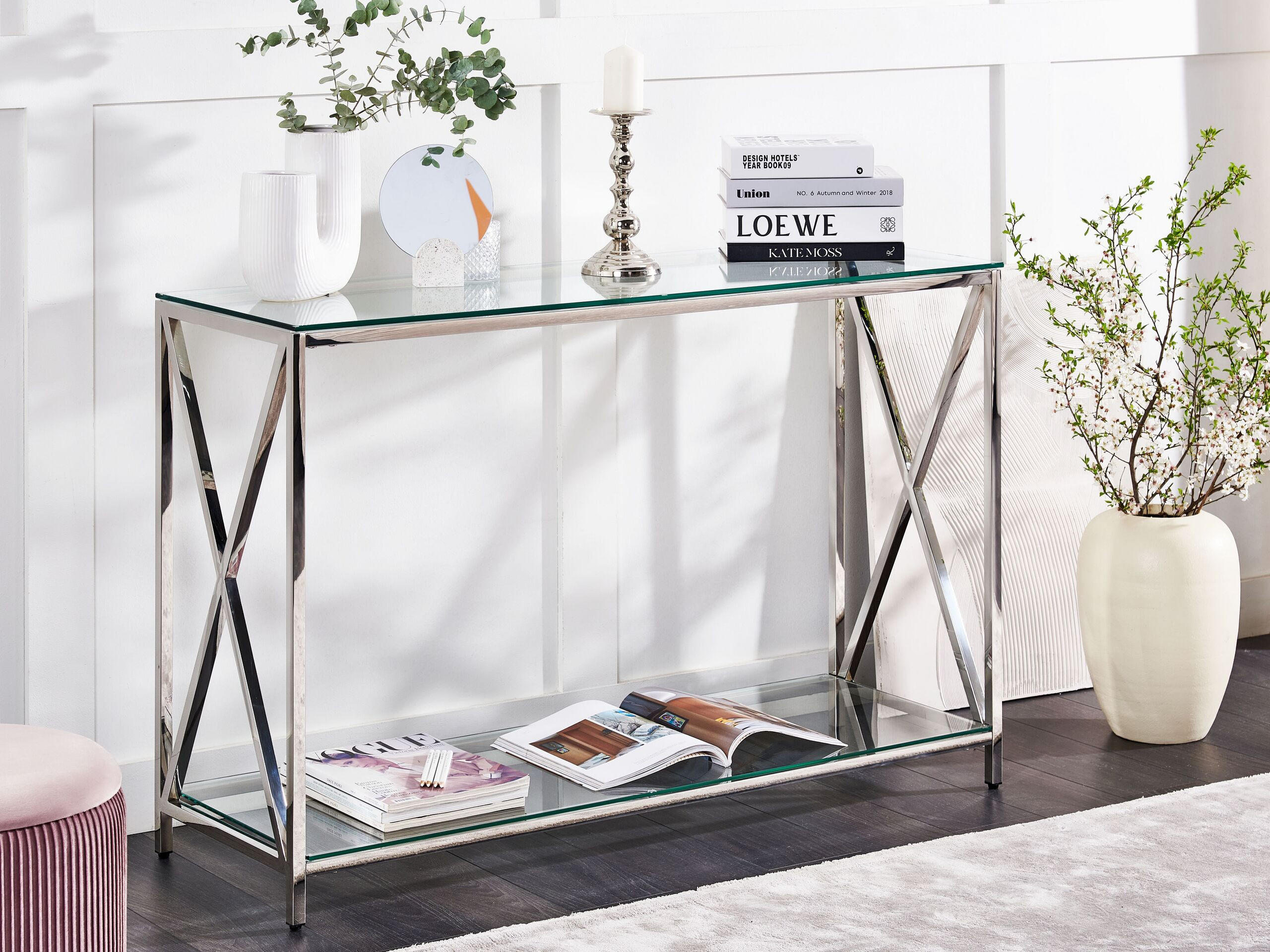 CONSOLENTISCH Glas silber 120/40/76 cm Audet - Transparent/Silberfarben, Glas (40/120/76cm) - Beliani