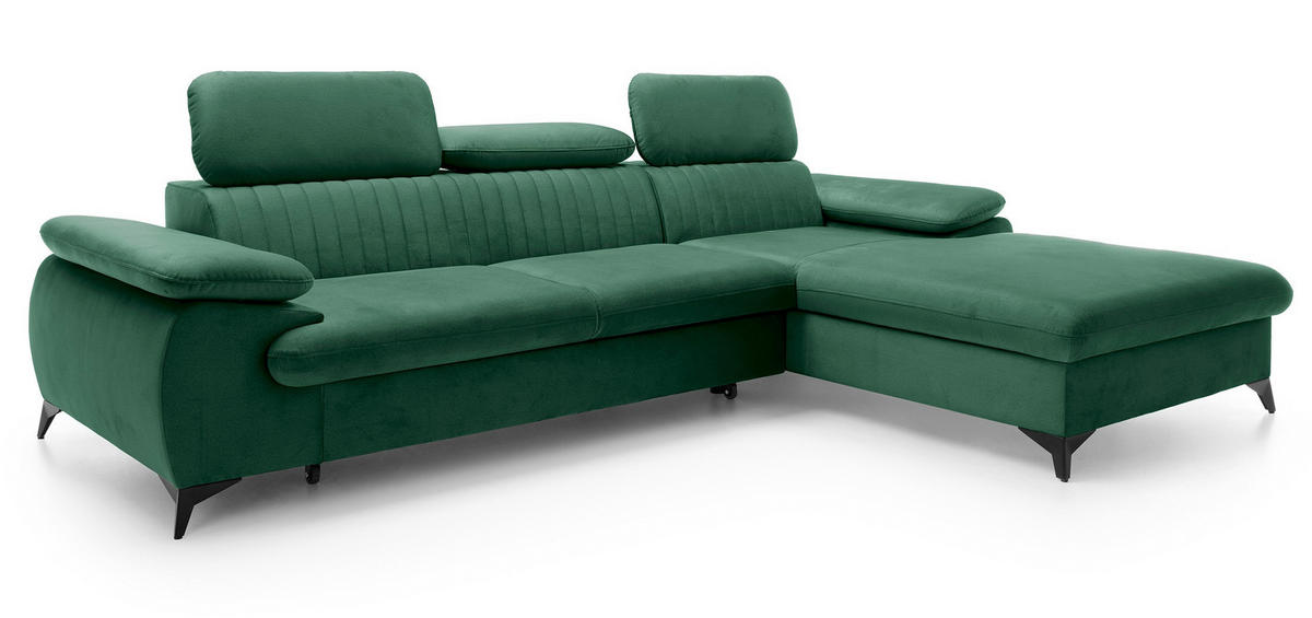 ECKSOFA 280 cm Xanto M, Schlaffunktion, verstellbaren Kopfstützen, Rechts, Grün - Grün, Holz (193/280cm) - Emporius
