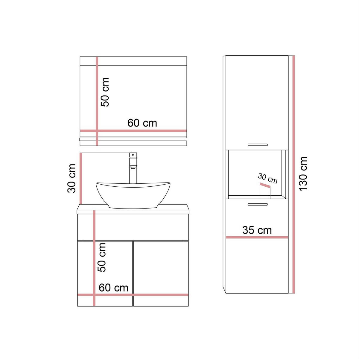 BADMÖBEL-SET LUMIRE II Kaschmir Matt mit Spiegel - Beige, Holzwerkstoff (60/52/46cm) - Lookway
