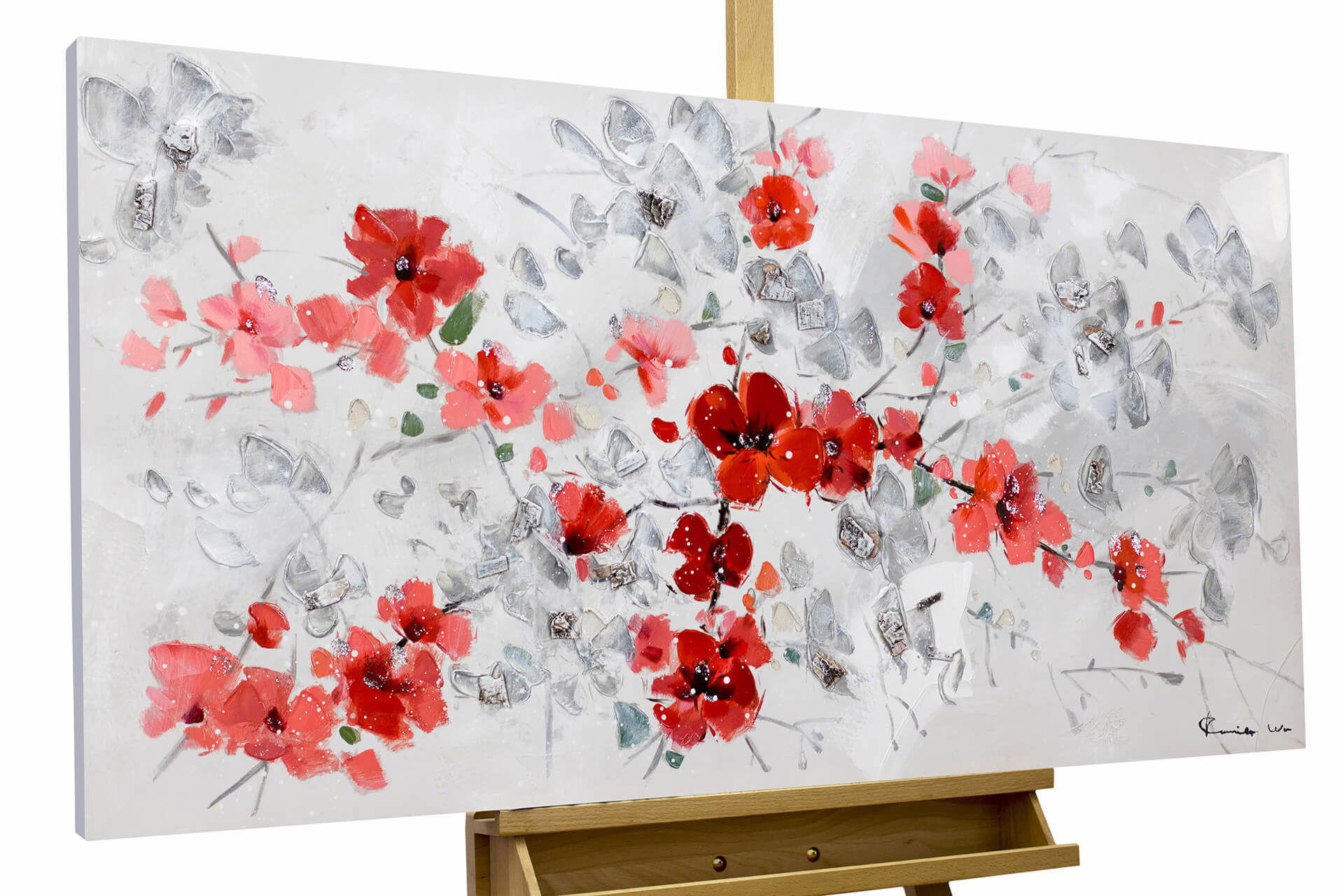 ACRYLBILD HANDGEMALT 120/60 cm - Rot, Holz/Textil (120/60cm) - KUNSTLOFT