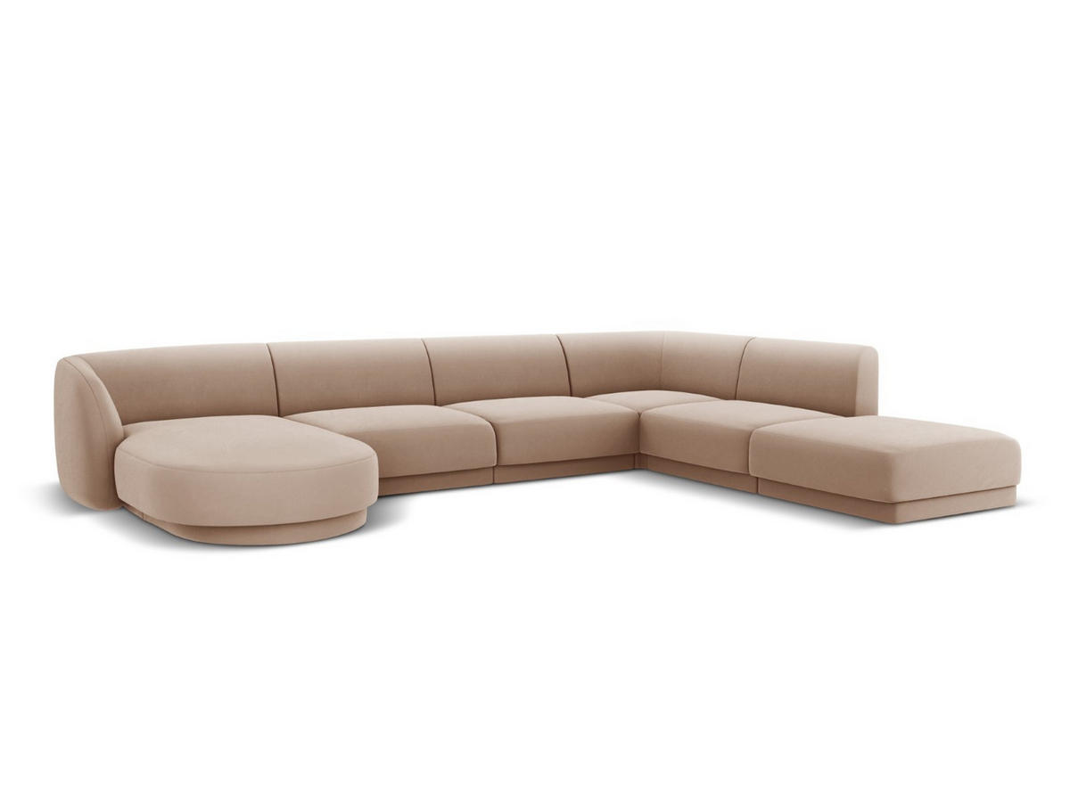 PANORAMASOFA rechts Miley aus Samt cappuccino 6 Sitzplätze - Cappuccino, Textil (255/70/330cm) - Micadoni