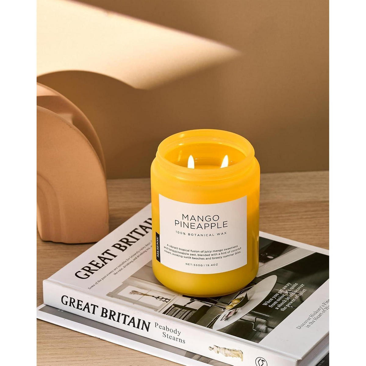 DUFTKERZE Mango-Ananas 550g Sojawachs 110 Stunden Brenndauer 2 Dochte - Gelb, Paraffin (13cm)