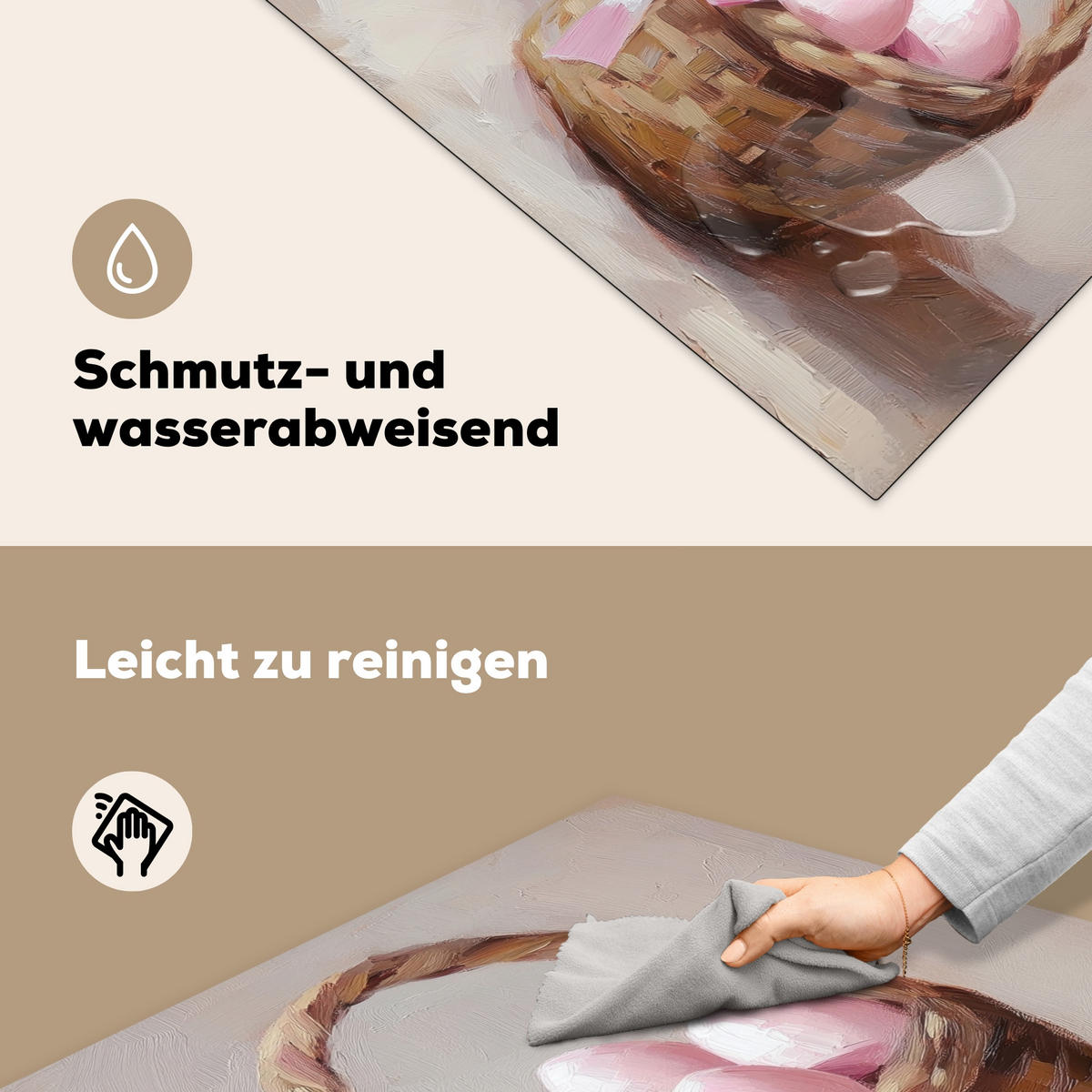 HERDABDECKPLATTE Korb - Eier - Rosa Induktionsmatte 78x78 cm - Beige, Kunststoff (78/78/0.2cm) - MuchoWow