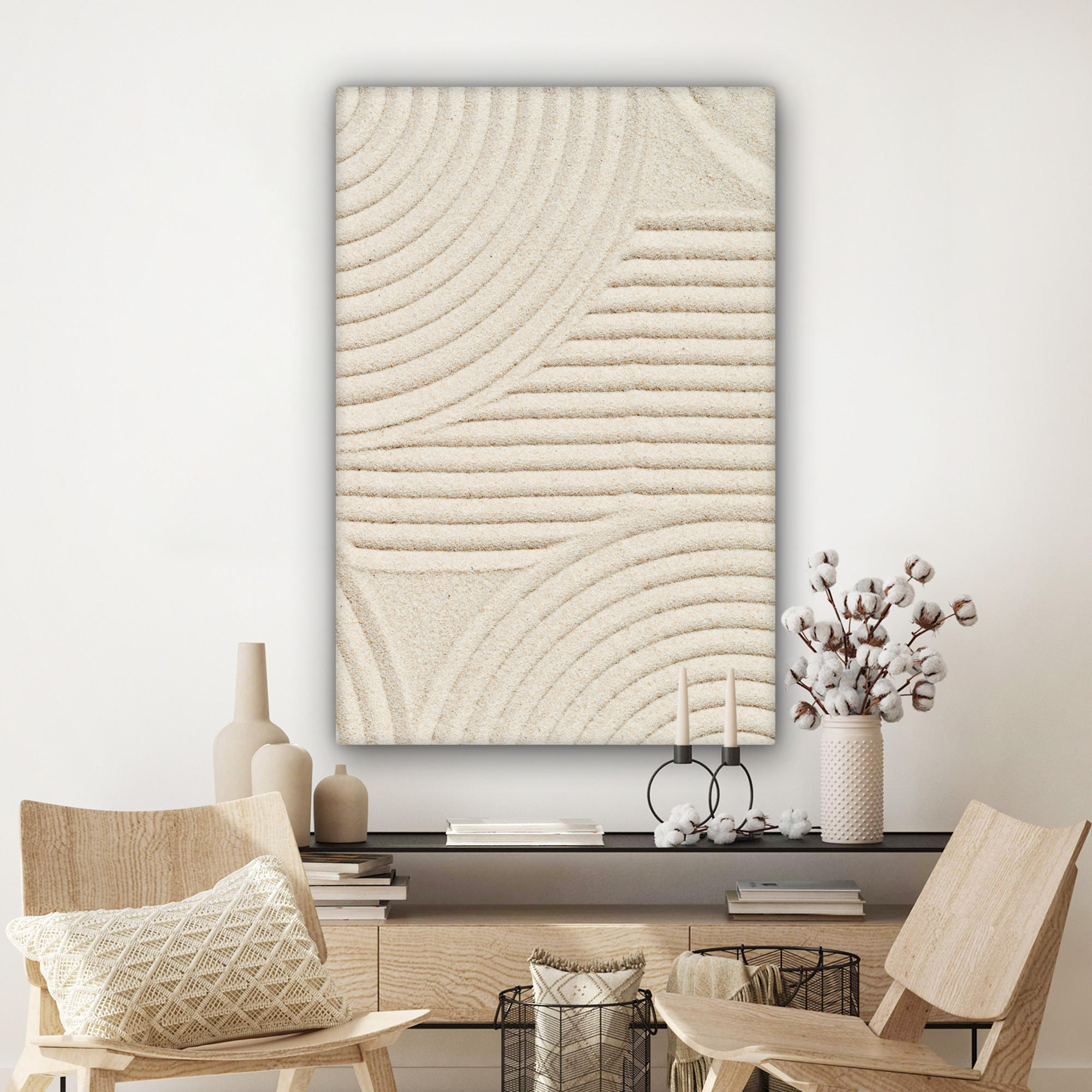 LEINWANDBILD Muster - Abstrakt - Weiß 90x140 cm - Beige, Textil (90/140cm) - MuchoWow