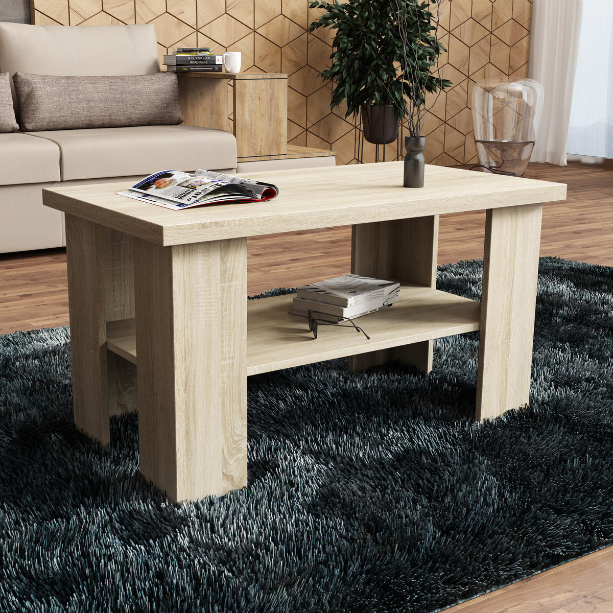 COUCHTISCH LAURA 90/50/45 cm Sonoma Eiche - Sonoma Eiche, Holzwerkstoff (45/90/50cm) - MASSENO