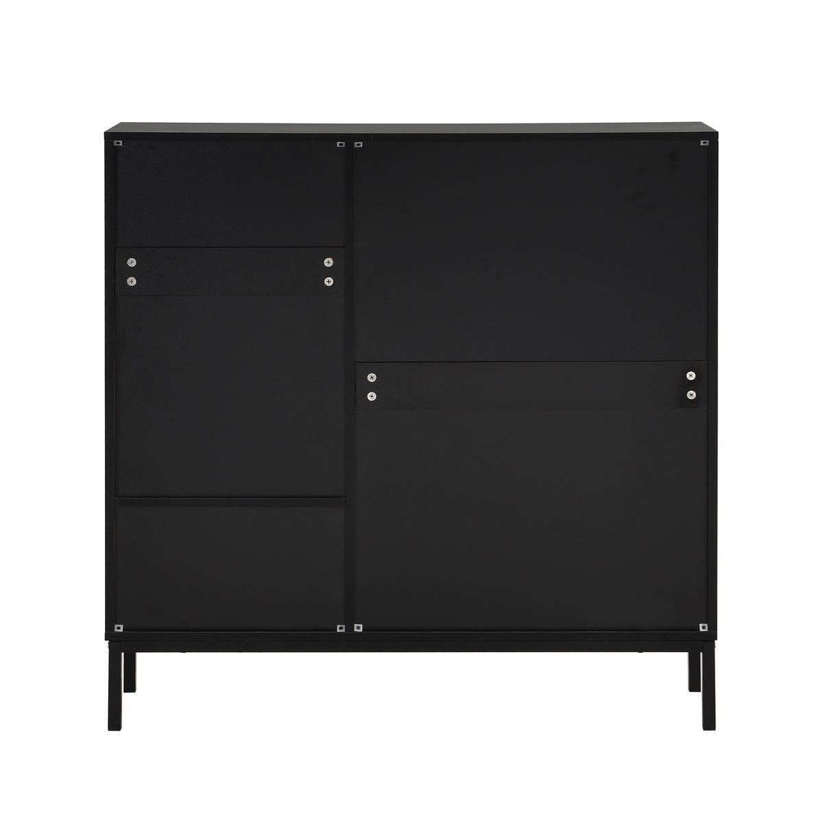 SCHUHSCHRANK in Schwarz und Naturfarben Schuhkipper mit Schuhwechselhocker für Flur, B100/T25/H100 cm - Schwarz/Naturfarben, Holzwerkstoff/Metall (100/100/25cm) - STILVORA